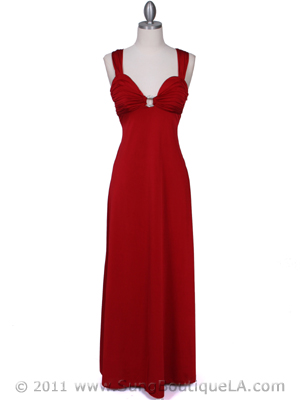 1633 Red Evening Dress with Rhinestone Buckle, Red