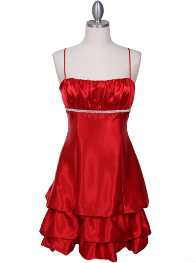 1639 Red Charmeuse Cocktail Dress - Red, Front View Medium