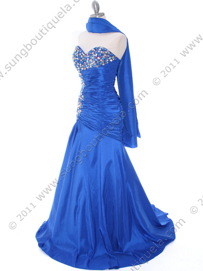 1640 Royal Blue Strapless Taffeta Jeweled Evening Gown - Royal Blue, Alt View Medium