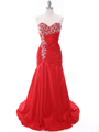 1640 Red Strapless Taffeta Jeweled Evening Gown - Red, Front View Thumbnail