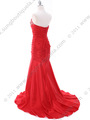 1640 Red Strapless Taffeta Jeweled Evening Gown - Red, Back View Thumbnail