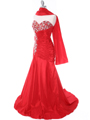 1640 Red Strapless Taffeta Jeweled Evening Gown - Red, Alt View Thumbnail