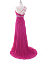 1641 Raspberry One Shoulder Evening Dress - Raspberry, Back View Thumbnail