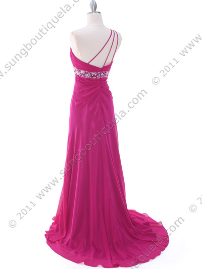 1641 Raspberry One Shoulder Evening Dress - Raspberry, Back View Medium