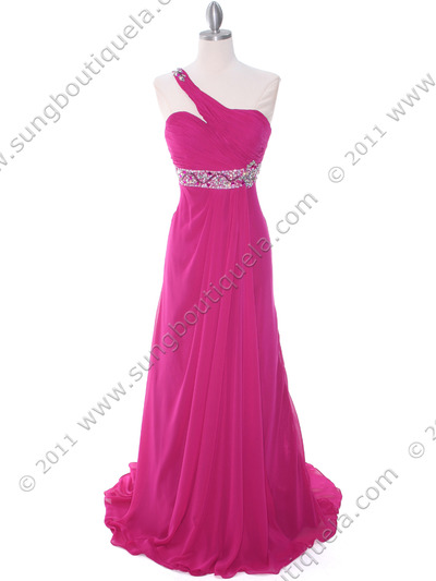 1641 Raspberry One Shoulder Evening Dress - Raspberry, Front View Medium