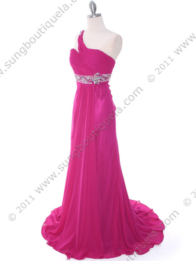 1641 Raspberry One Shoulder Evening Dress - Raspberry, Alt View Medium