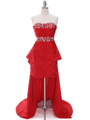 1644 Red Strapless Jeweled Evening Gown - Red, Front View Thumbnail