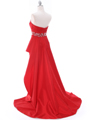 1644 Red Strapless Jeweled Evening Gown - Red, Back View Thumbnail