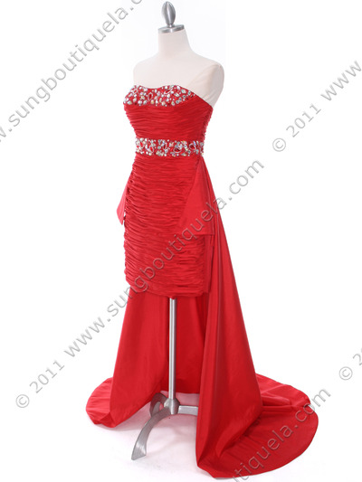 1644 Red Strapless Jeweled Evening Gown - Red, Alt View Medium