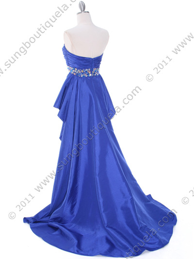 1644 Royal Blue Strapless Jeweled Evening Gown - Royal Blue, Back View Medium
