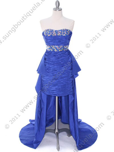 1644 Royal Blue Strapless Jeweled Evening Gown - Royal Blue, Front View Medium