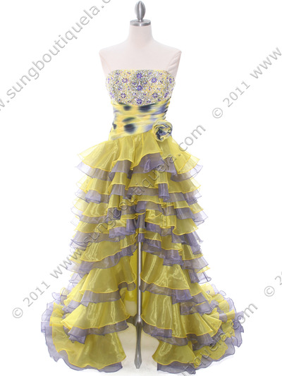 1645 Yellow/Purple Strapless Evening Dress - Yellow Purple, Front View Medium