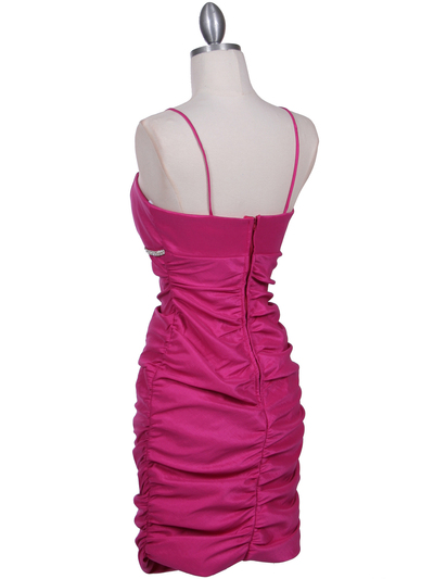 1646 Hot Pink Stretch Taffeta Pleated Cocktail Dress - Hot Pink, Back View Medium