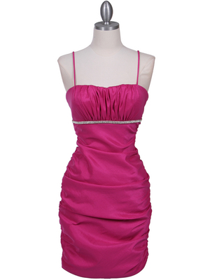 1646 Hot Pink Stretch Taffeta Pleated Cocktail Dress, Hot Pink