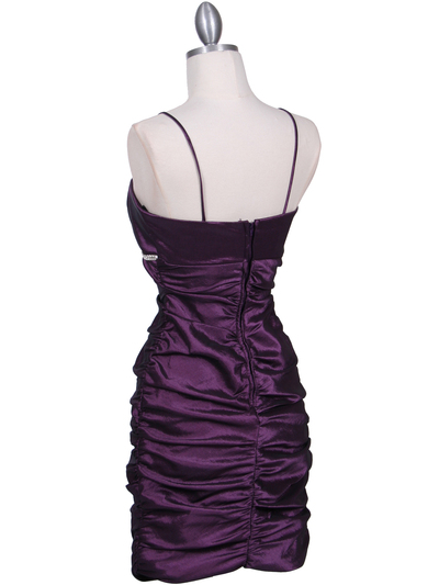 1646 Purple Stretch Taffeta Pleated Cocktail Dress - Purple, Back View Medium