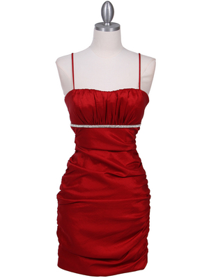 1646 Red Stretch Taffeta Pleated Cocktail Dress, Red