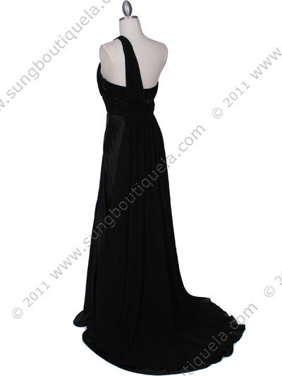 165 Black One Shoulder Evening Dress - Black, Back View Medium