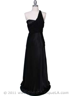165 Black One Shoulder Evening Dress, Black