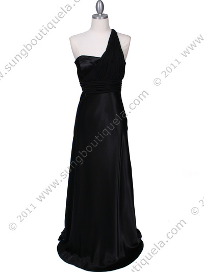 165 Black One Shoulder Evening Dress - Black, Front View Medium