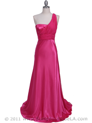 165 Hot Pink One Shoulder Evening Dress, Hot Pink