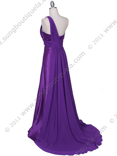 165 Purple One Shoulder Evening Dress - Purple, Back View Medium