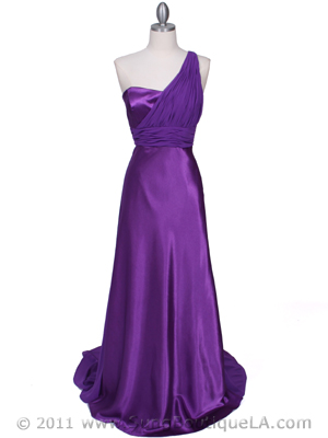 165 Purple One Shoulder Evening Dress, Purple