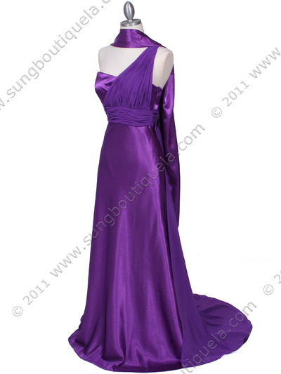 165 Purple One Shoulder Evening Dress - Purple, Alt View Medium