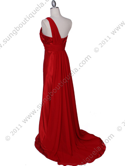 165 Red One Shoulder Evening Dress - Red, Back View Medium