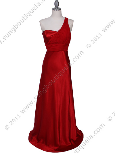 165 Red One Shoulder Evening Dress - Red, Front View Medium
