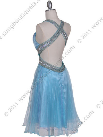 166 Blue Sequin Cocktail Dress - Blue, Back View Medium