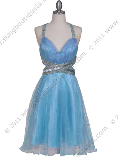 166 Blue Sequin Cocktail Dress - Blue, Front View Medium