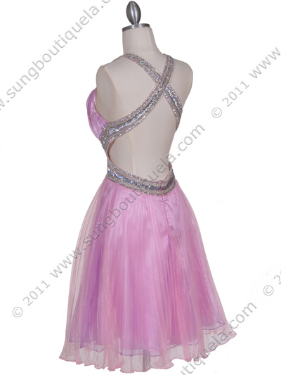 166 Pink Sequin Cocktail Dress - Pink, Back View Medium