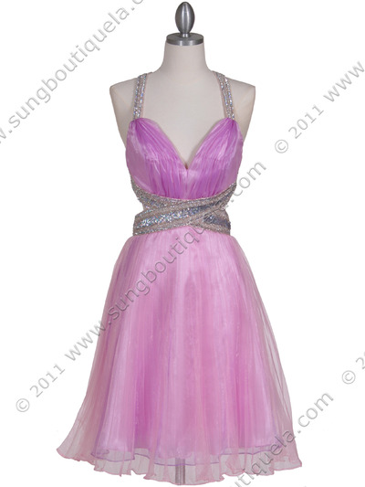 166 Pink Sequin Cocktail Dress - Pink, Front View Medium