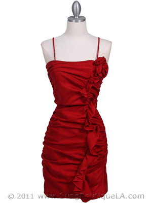 1671 Red Stretch Taffeta Floral Cocktail Dress, Red