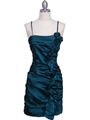 1671 Teal Stretch Taffeta Floral Cocktail Dress - Teal, Front View Thumbnail