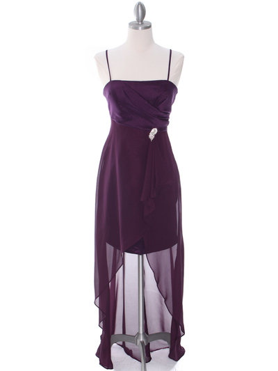 1688 Purple Chiffon High Low Evening Dress - Purple, Front View Medium