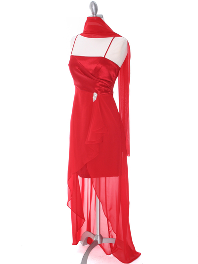 1688 Red Chiffon High Low Evening Dress - Red, Alt View Medium