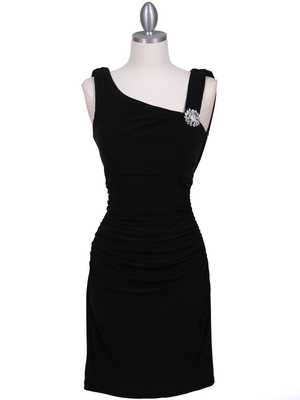 1743 Black Cocktail Dress with Rhinestone Pin, Black