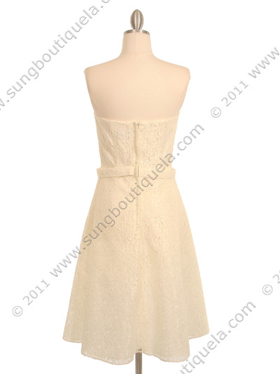 175-1 Cream Color Laced Flower Dress - Cream, Back View Medium