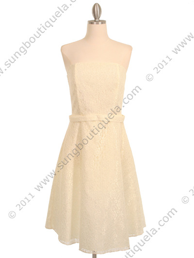 175-1 Cream Color Laced Flower Dress - Cream, Front View Medium