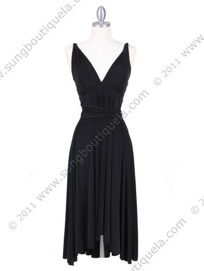 1801 Black 3/4 Length Party Dress - Black, Front View Medium