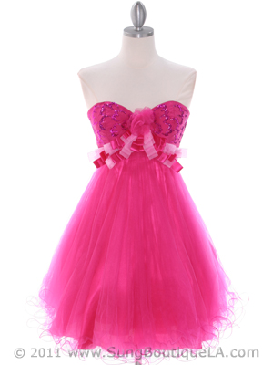 C1805 Fuschia Short Prom Dress, Fuschia
