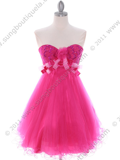 C1805 Fuschia Short Prom Dress - Fuschia, Front View Medium