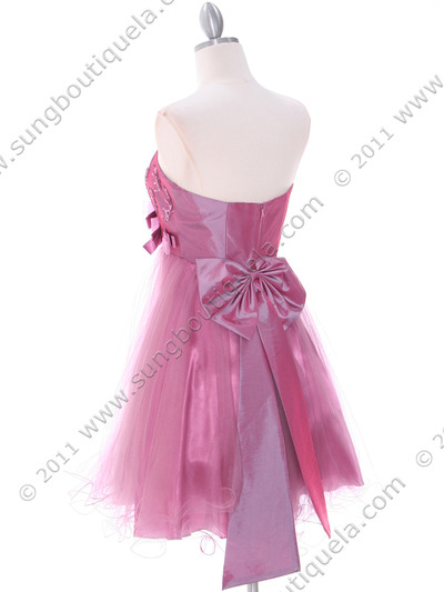 C1805 Plum Strapless Cocktail Dress with Sequins - Plum, Back View Medium