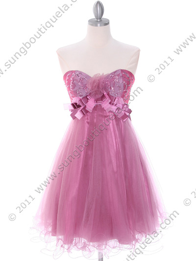 C1805 Plum Strapless Cocktail Dress with Sequins - Plum, Front View Medium