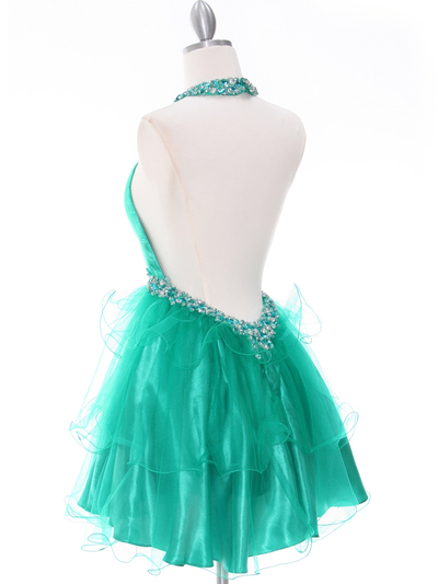 1806 Green Halter Cocktail Dress With Keyhole - Green, Back View Medium