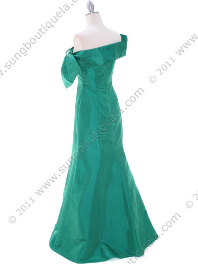 C1811 Green Taffeta Evening Dress with Oversize Bow - Green, Back View Medium