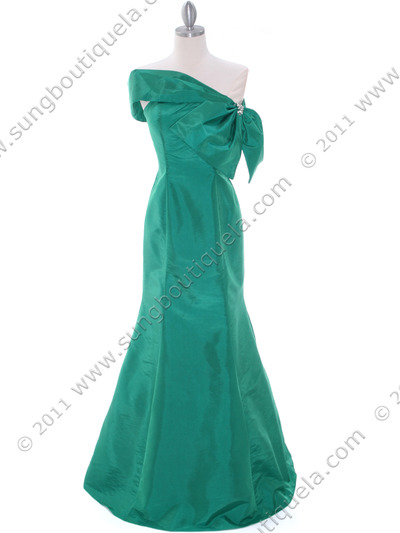 C1811 Green Taffeta Evening Dress with Oversize Bow - Green, Front View Medium