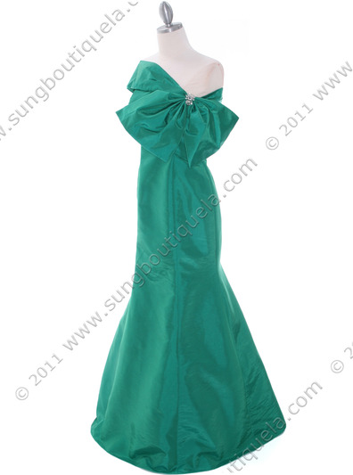 C1811 Green Taffeta Evening Dress with Oversize Bow - Green, Alt View Medium