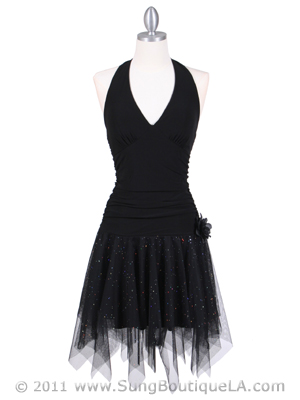 1831 Black Halter Party Dress, Black